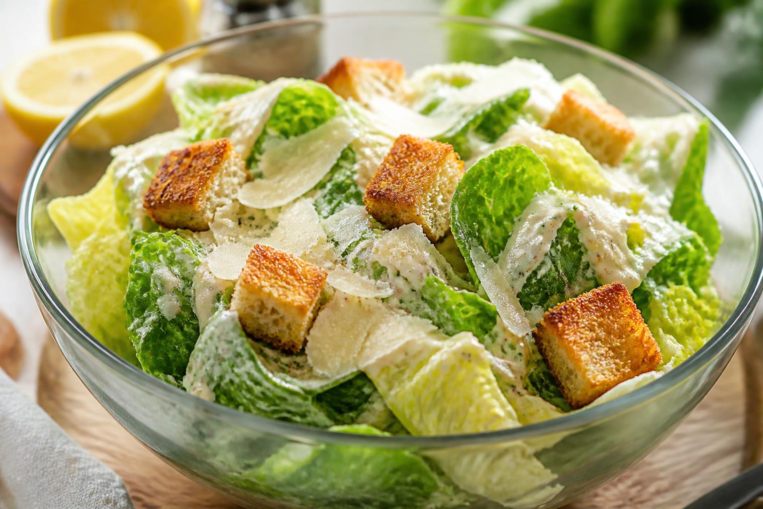 découvrez la recette authentique de la vraie salade césar avec sa sauce savoureuse au parmesan, pour un repas frais et gourmand.