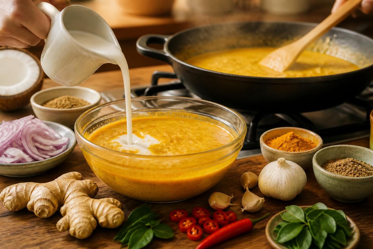 découvrez comment préparer facilement une sauce curry maison au lait de coco, riche en saveurs exotiques, idéale pour accompagner vos plats préférés.