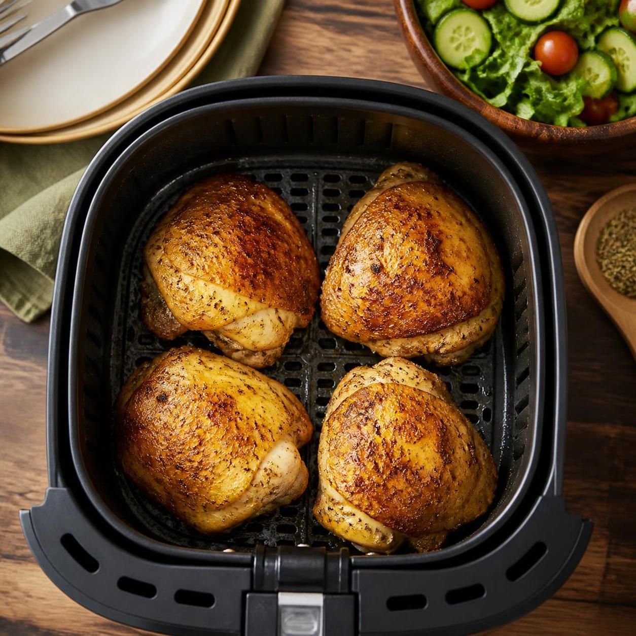 découvrez comment cuire des cuisses de poulet croustillantes en seulement 20 minutes avec votre air fryer pour un repas rapide et savoureux.