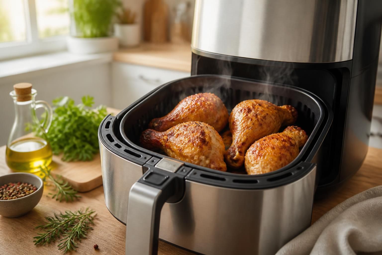découvrez comment cuire des cuisses de poulet croustillantes en seulement 20 minutes avec votre air fryer, pour un repas savoureux et rapide.