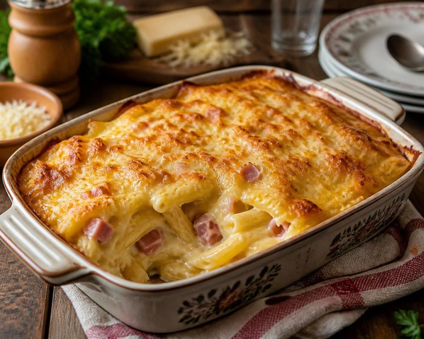découvrez comment préparer un gratin de pâtes moelleux et savoureux avec du jambon, des lardons ou du thon. recette facile et gourmande pour un repas réconfortant.
