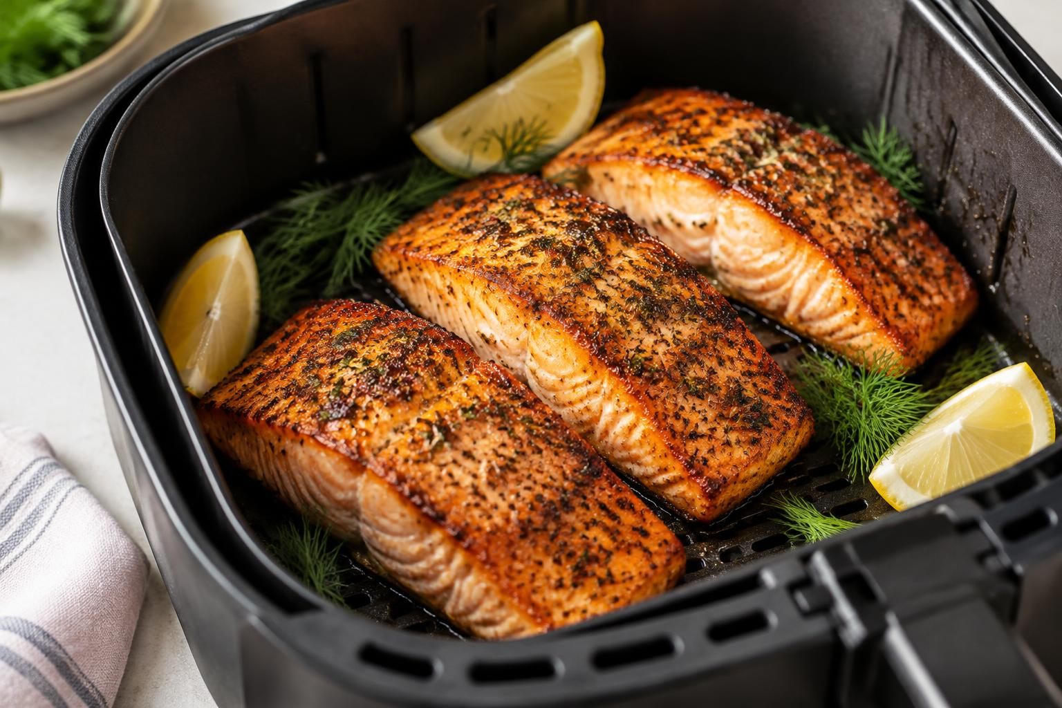 découvrez comment cuire des pavés de saumon à l’air fryer : température idéale, temps de cuisson et astuces pour obtenir une peau croustillante et une chair fondante.